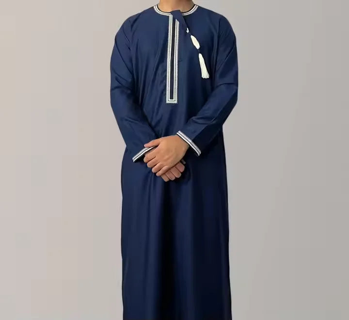 Premium Embroidery Men Thobe with Tassel Saudi Style Arabic Robe Islamic Clothing for Men Traditional Omani Kandura Jalabiya