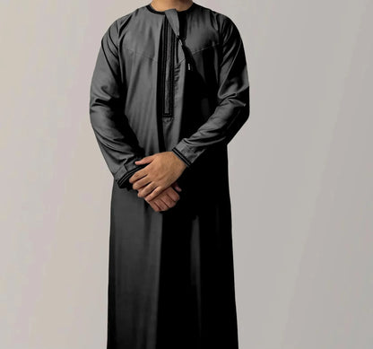 Premium Embroidery Men Thobe with Tassel Saudi Style Arabic Robe Islamic Clothing for Men Traditional Omani Kandura Jalabiya