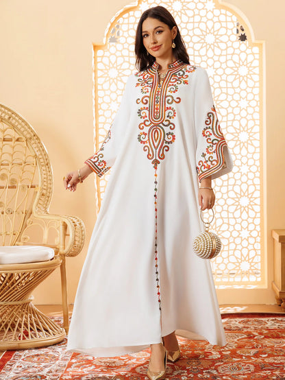 Ramadan EID Embroidered Luxurious Women's Evening Dress Middle East Islamic Clothing V-Neck Fashion Elegant Abayas With Belt
