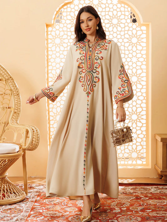 Ramadan EID Embroidered Luxurious Women's Evening Dress Middle East Islamic Clothing V-Neck Fashion Elegant Abayas With Belt