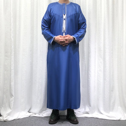 Premium Embroidery Men Thobe with Tassel Saudi Style Arabic Robe Islamic Clothing for Men Traditional Omani Kandura Jalabiya