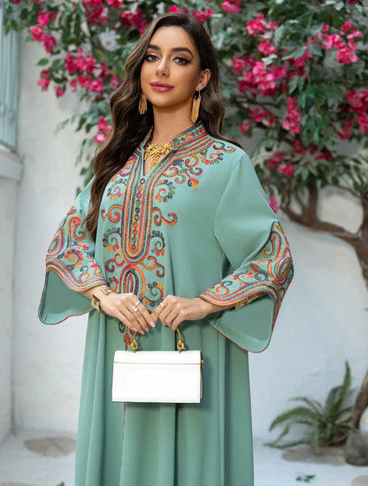 Ramadan EID Embroidered Luxurious Women's Evening Dress Middle East Islamic Clothing V-Neck Fashion Elegant Abayas With Belt
