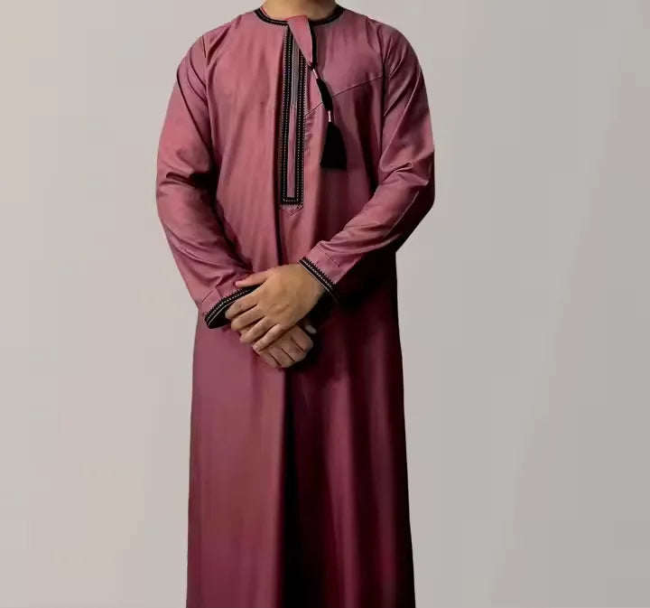 Premium Embroidery Men Thobe with Tassel Saudi Style Arabic Robe Islamic Clothing for Men Traditional Omani Kandura Jalabiya