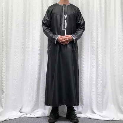 Premium Embroidery Men Thobe with Tassel Saudi Style Arabic Robe Islamic Clothing for Men Traditional Omani Kandura Jalabiya