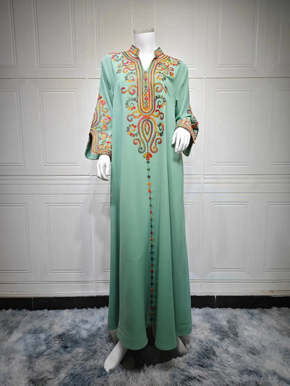 Ramadan EID Embroidered Luxurious Women's Evening Dress Middle East Islamic Clothing V-Neck Fashion Elegant Abayas With Belt