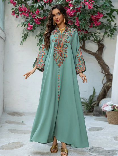 Ramadan EID Embroidered Luxurious Women's Evening Dress Middle East Islamic Clothing V-Neck Fashion Elegant Abayas With Belt