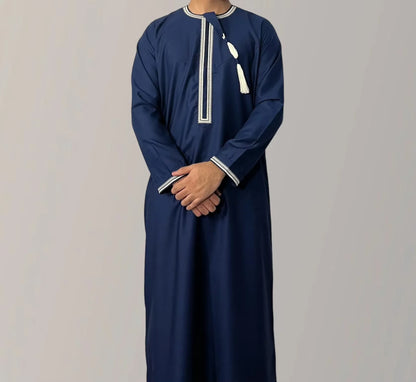Premium Embroidery Men Thobe with Tassel Saudi Style Arabic Robe Islamic Clothing for Men Traditional Omani Kandura Jalabiya