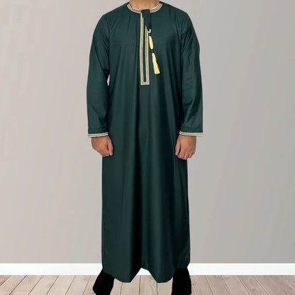 Premium Embroidery Men Thobe with Tassel Saudi Style Arabic Robe Islamic Clothing for Men Traditional Omani Kandura Jalabiya