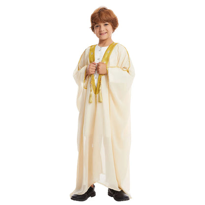 Kids Middle East Arab Robe with Tassel Boys Dubai Style Outfit Southeast Asian Long Shirt Islamic Traditional Ethnic Costume