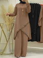 Muslim Two-Piece Set for Women, Long Sleeved Shirt, O-Neck Shirt, Wide Leg Pants, Casual, Luxury, Spring and Autumn