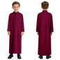 Kids Boys Muslim Thobe Arabic Middle East Loose Kaftan Long Sleeve Stand Collar Pocket Maxi Robe Casual Muslim Child Clothes