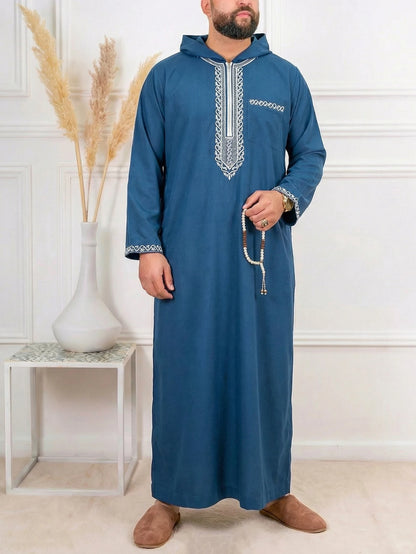 Muslim Men's Formal Thobes Long-sleeved Solid Color Loose Traditional Islamic Men's Clothing Kaftan Festival Arabic Ethnic Robe