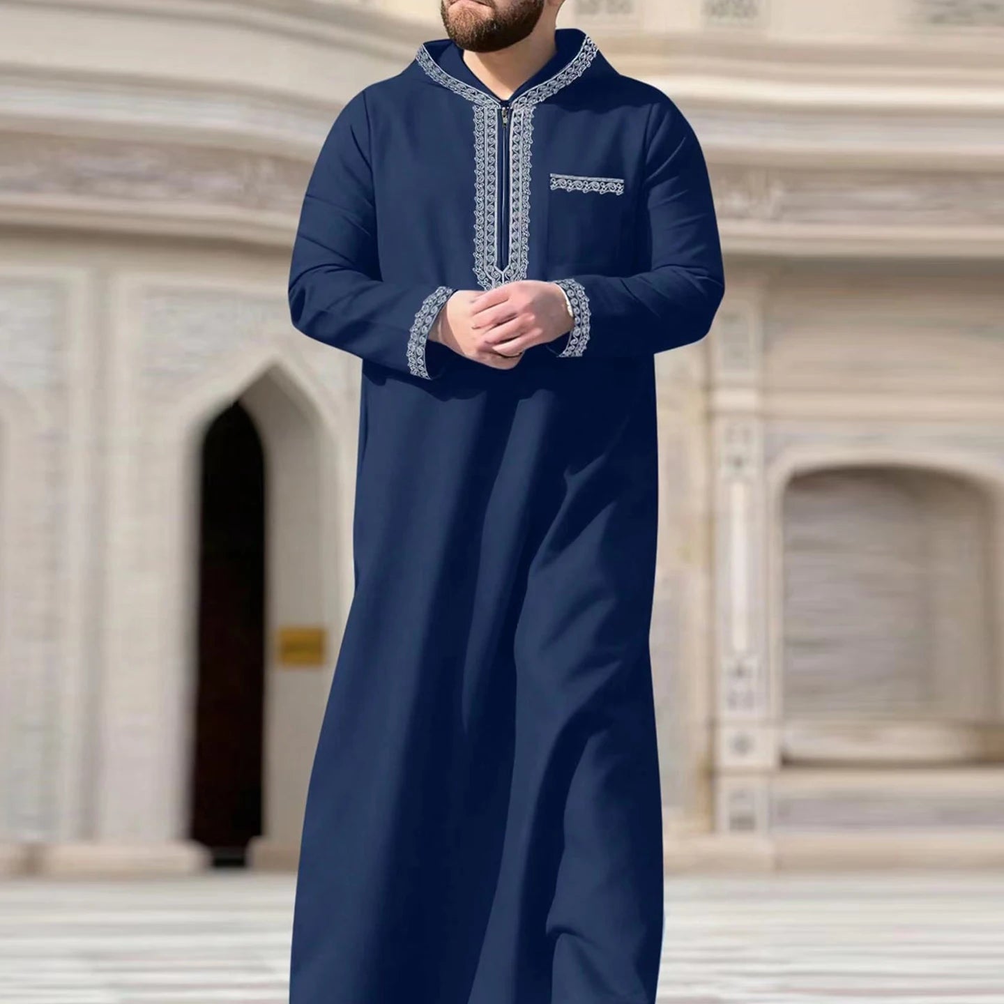 Muslim Men's Formal Thobes Long-sleeved Solid Color Loose Traditional Islamic Men's Clothing Kaftan Festival Arabic Ethnic Robe