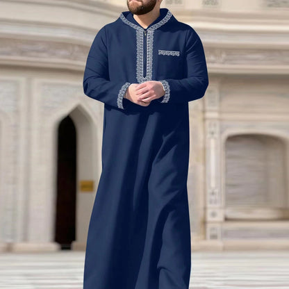 Muslim Men's Formal Thobes Long-sleeved Solid Color Loose Traditional Islamic Men's Clothing Kaftan Festival Arabic Ethnic Robe