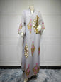 Kaftan Muslim Abaya Clothes for Muslim Women Summer Fashion Muslim Women Long Sleeve V-neck Sequin Long Maxi Dress Dubai Abaya