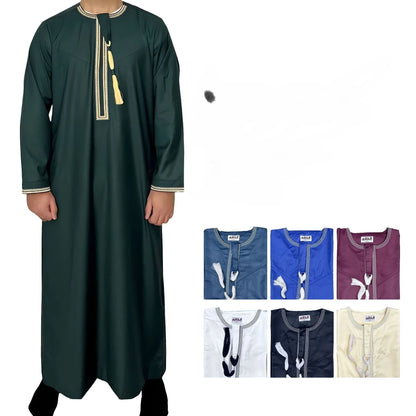 Muslim Men Long Sleeve Pullover Dress Abaya Daffah Jubba Thobe Pakistan Saudi Arab Kaftan Islam Clothing Prayer Robe Afghan