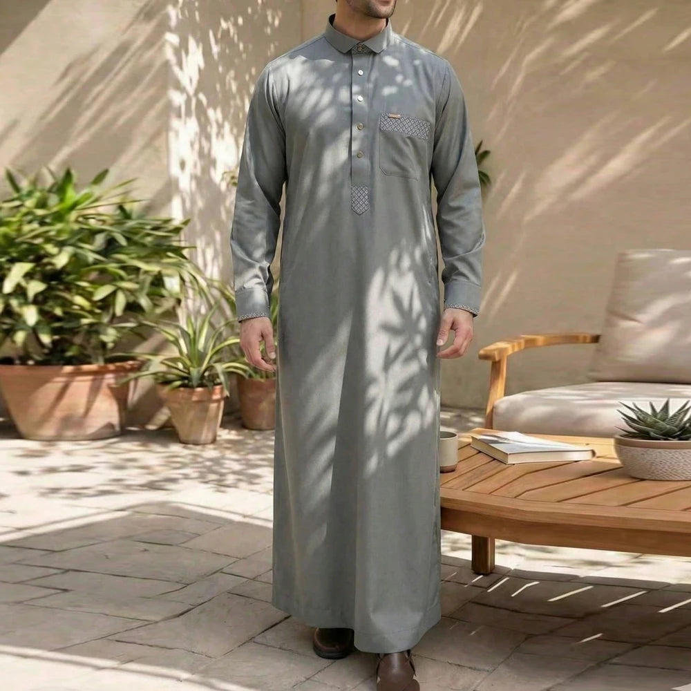 Muslim Men's Formal Thobes Long-sleeved Solid Color Loose Traditional Islamic Men's Clothing Kaftan Festival Arabic Ethnic Robe