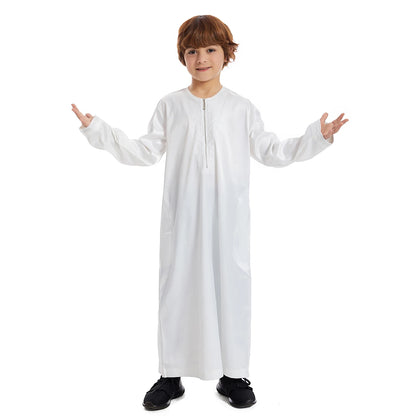 Muslim Children Abaya Ramadan Jubba Prayer Thobe Boys Long Dress Kids Caftan Islamic Robe O-Neck Gown for Kaftan Dubai Arab Robe