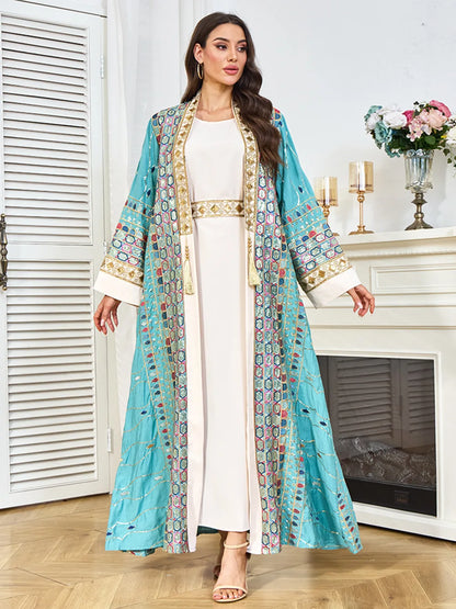 Muslim Two Piece Sets Women Clothing Prom Dresses Fashion Colorful Embroidery Abaya Turkish Kaftan Robe Women Prayer Dress Sets