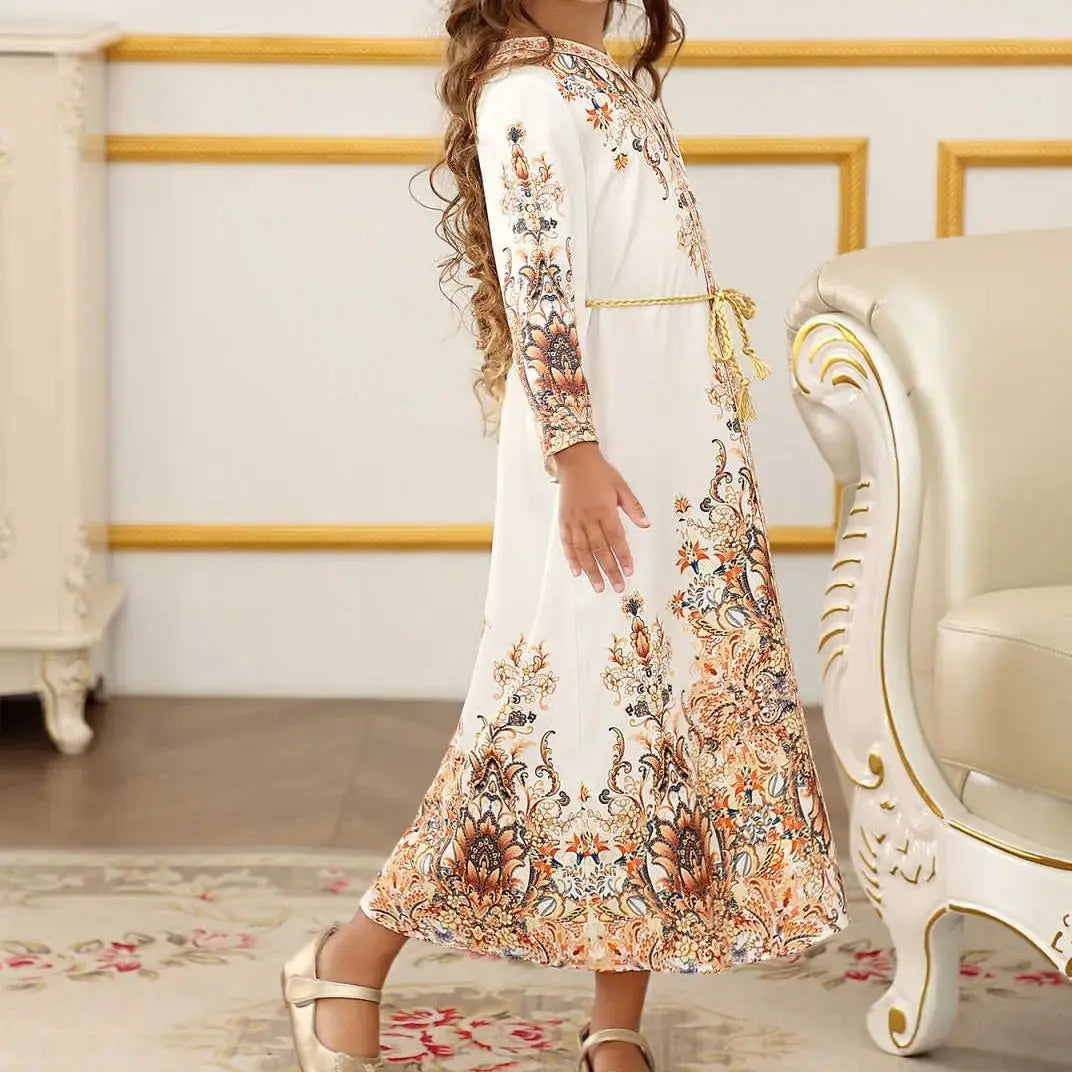 Muslim Kids Girls Festive Embroidery White Dress For Children Communion Ramadan Skirt Eid Prayer Garment Abaya Robe Kaftan Gown