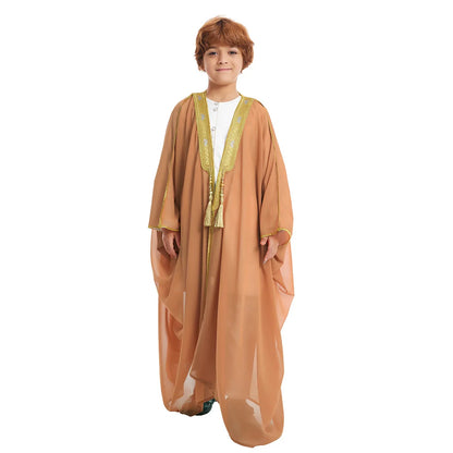 Kids Middle East Arab Robe with Tassel Boys Dubai Style Outfit Southeast Asian Long Shirt Islamic Traditional Ethnic Costume