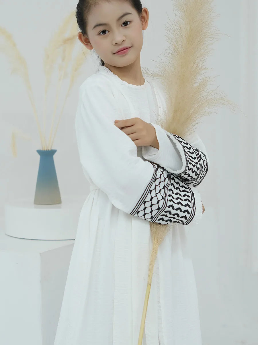 Muslim Kids girls Luxury Dubai Abaya Kimono Cardigan Embroidery tassels Long Dress Ramadan Robe Kaftan Femme Islam Clothing