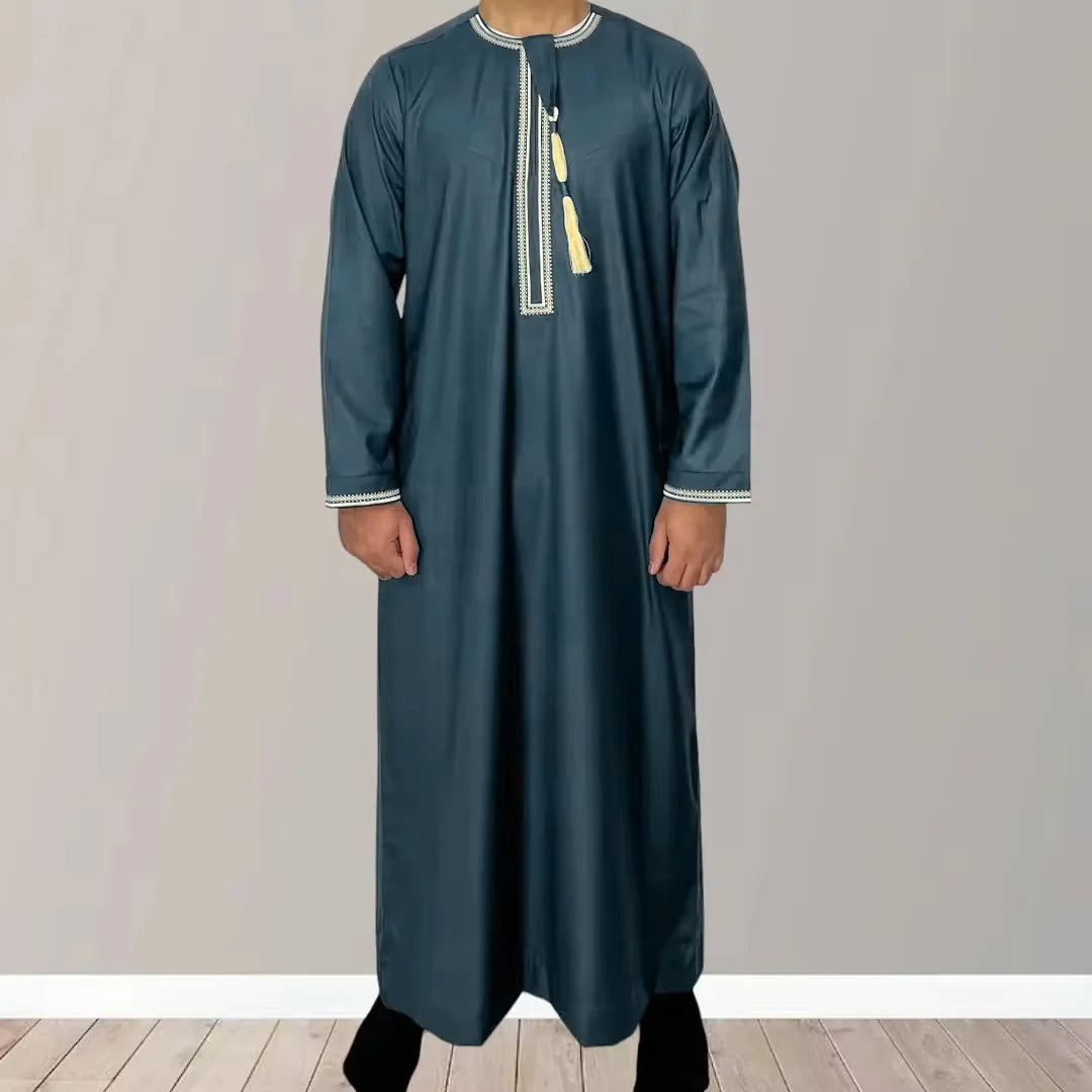 Muslim Men Long Sleeve Pullover Dress Abaya Daffah Jubba Thobe Pakistan Saudi Arab Kaftan Islam Clothing Prayer Robe Afghan