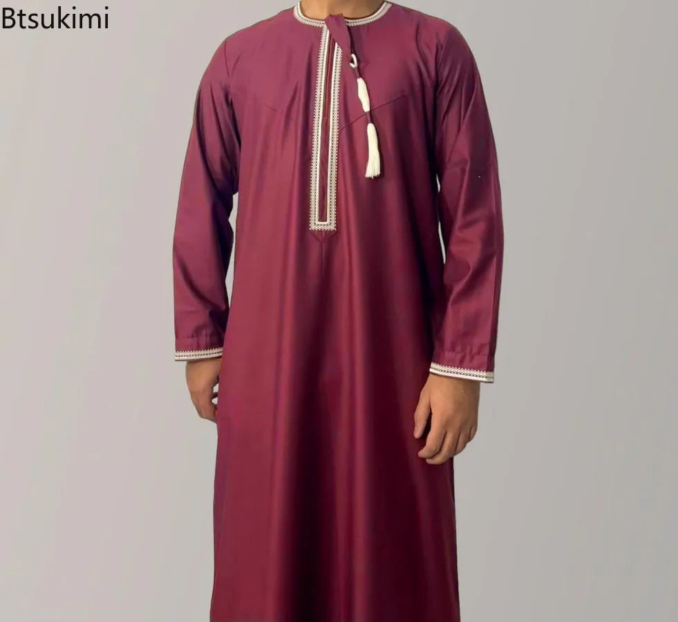 2026 Muslim Fashion Abaya for Men Long Sleeve O-neck Pullover Dress Robe Men Jubba Thobe Pakistan Kaftan Arabic Islamic Clothing