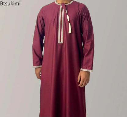 2026 Muslim Fashion Abaya for Men Long Sleeve O-neck Pullover Dress Robe Men Jubba Thobe Pakistan Kaftan Arabic Islamic Clothing