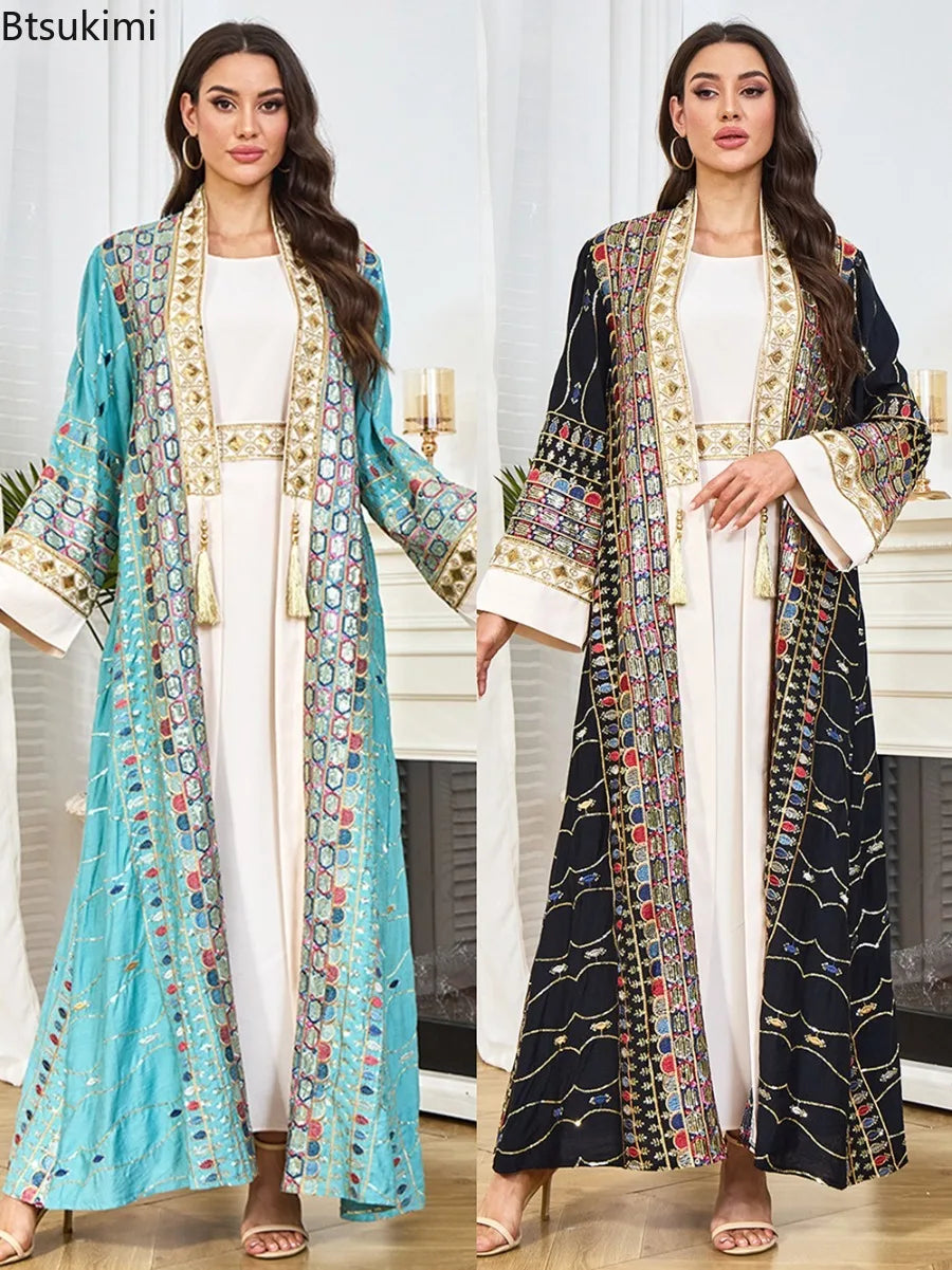 Muslim Two Piece Sets Women Clothing Prom Dresses Fashion Colorful Embroidery Abaya Turkish Kaftan Robe Women Prayer Dress Sets