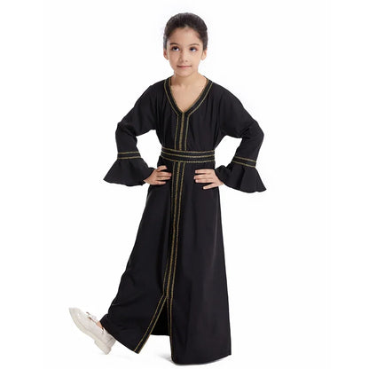 Muslim Kids Girls Maxi Dress Ramadan Eid Djellaba Dubai Abaya Turkey Kaftan Islamic Clothing Arabic Robe Children Prayer Gown