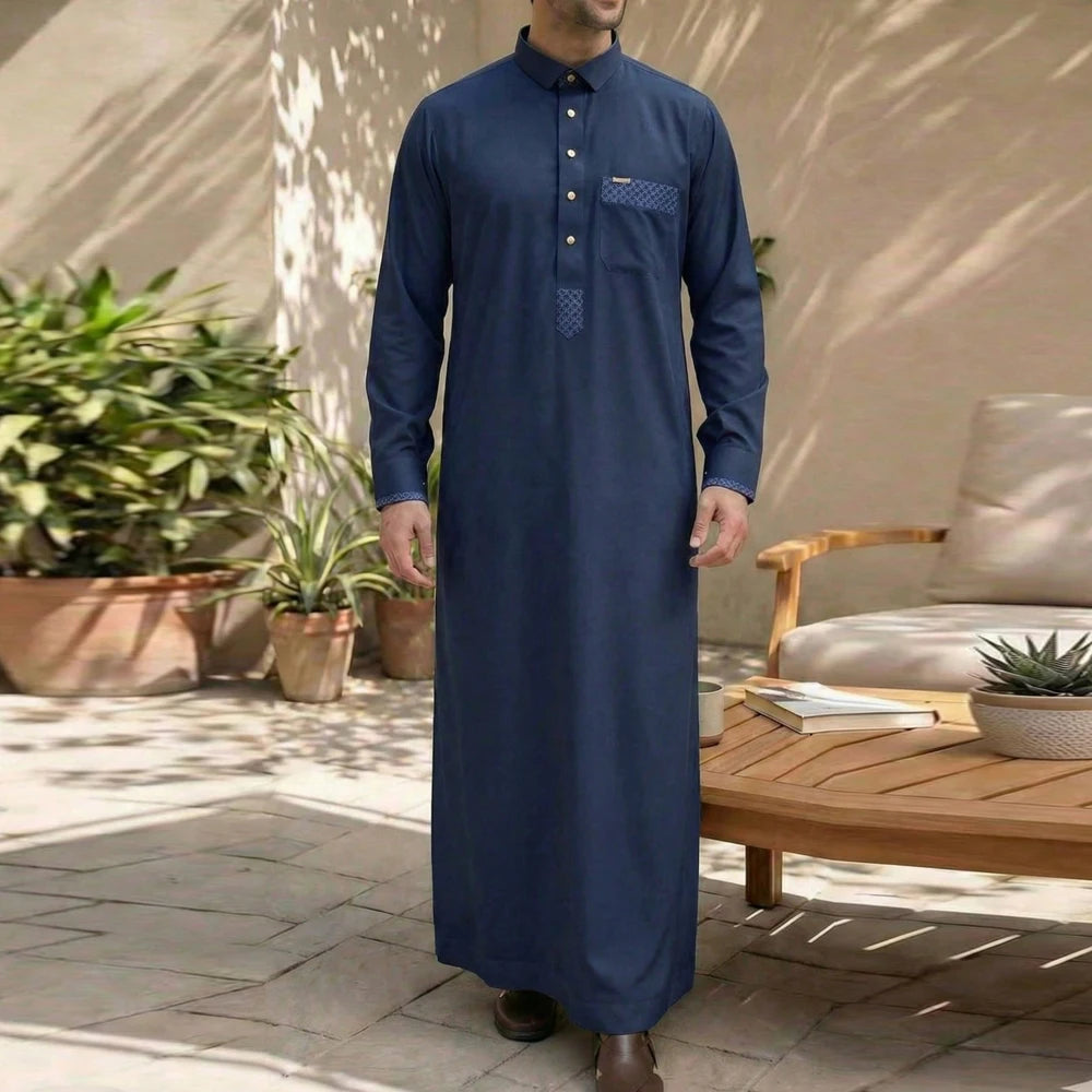 Muslim Men's Formal Thobes Long-sleeved Solid Color Loose Traditional Islamic Men's Clothing Kaftan Festival Arabic Ethnic Robe