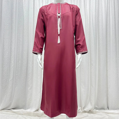 Muslim Men Long Sleeve Pullover Dress Abaya Daffah Jubba Thobe Pakistan Saudi Arab Kaftan Islam Clothing Prayer Robe Afghan