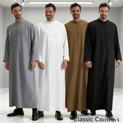 Muslim Men's Pakistani Islamic Style Dress Saudi Arabian Style Long Sleeved Button Up Robe Suitable for Prayer and Daily Wear
