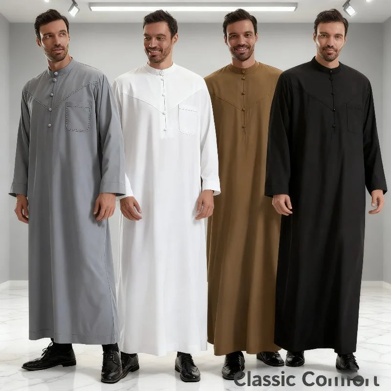 Muslim Men's Pakistani Islamic Style Dress Saudi Arabian Style Long Sleeved Button Up Robe Suitable for Prayer and Daily Wear