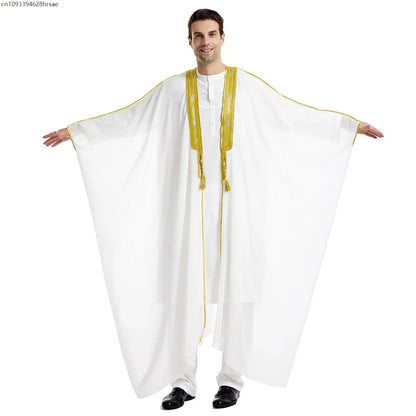 Islamic Clothing Men Robe Arabic Costumes Kaftan Muslim Man Moroccan Casual Long Dress Striped Middle East National Costume