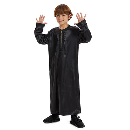 Muslim Children Abaya Ramadan Jubba Prayer Thobe Boys Long Dress Kids Caftan Islamic Robe O-Neck Gown for Kaftan Dubai Arab Robe