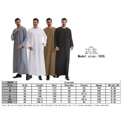Muslim Men's Pakistani Islamic Style Dress Saudi Arabian Style Long Sleeved Button Up Robe Suitable for Prayer and Daily Wear