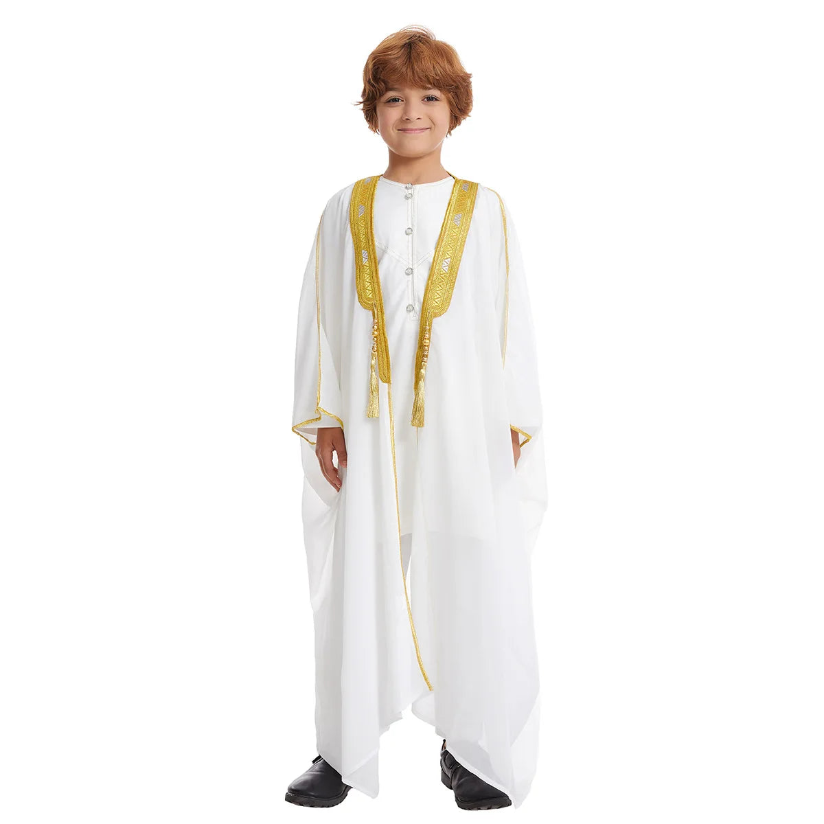 Kids Middle East Arab Robe with Tassel Boys Dubai Style Outfit Southeast Asian Long Shirt Islamic Traditional Ethnic Costume