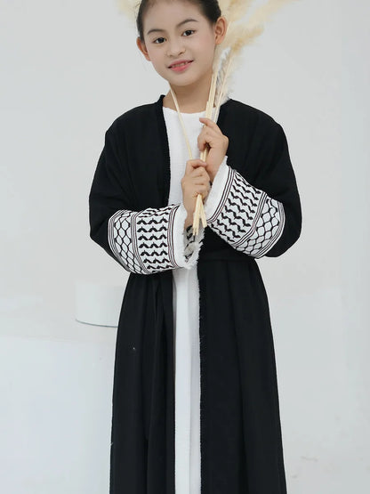 Muslim Kids girls Luxury Dubai Abaya Kimono Cardigan Embroidery tassels Long Dress Ramadan Robe Kaftan Femme Islam Clothing
