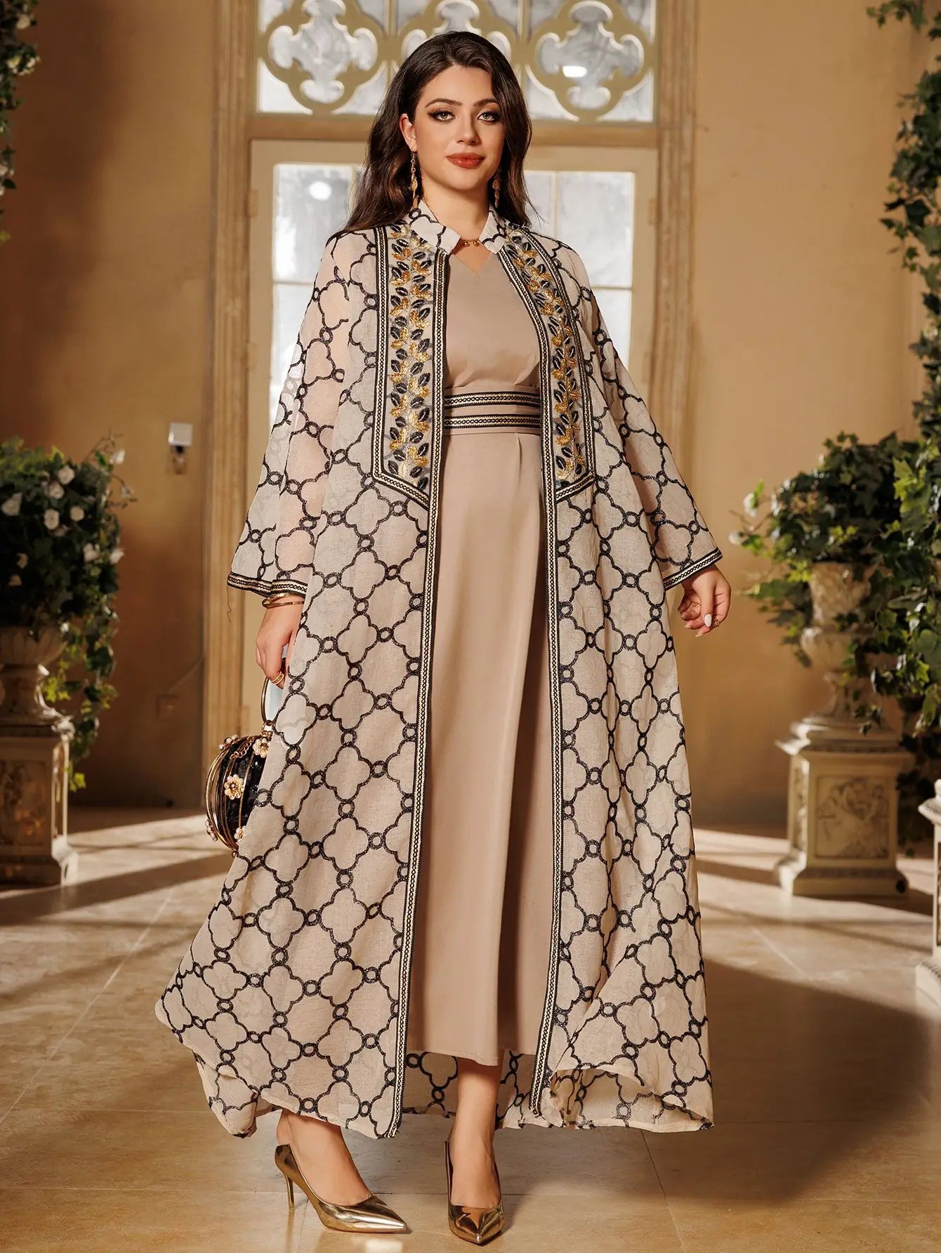 Muslim Dresses 2 Piece Sets for Women Moroccan Kaftan Embroidery Jalabiya Ramadan Dubai Open Abayas Islam Vestidos Cardigan Robe