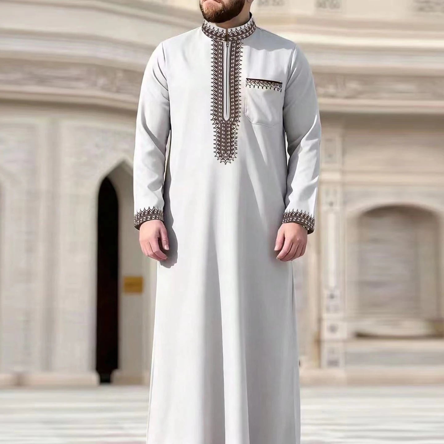 Muslim Men's Formal Thobes Long-sleeved Solid Color Loose Traditional Islamic Men's Clothing Kaftan Festival Arabic Ethnic Robe