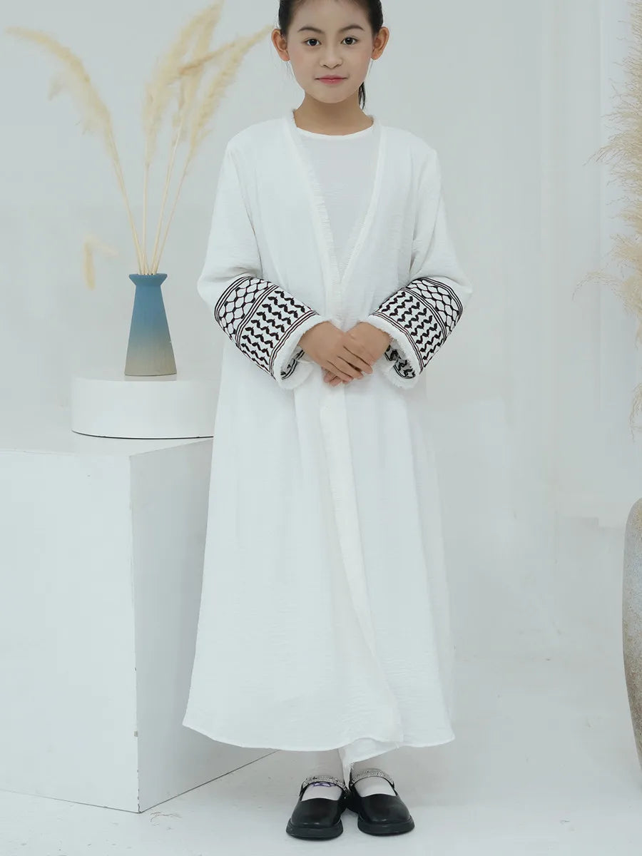 Muslim Kids girls Luxury Dubai Abaya Kimono Cardigan Embroidery tassels Long Dress Ramadan Robe Kaftan Femme Islam Clothing