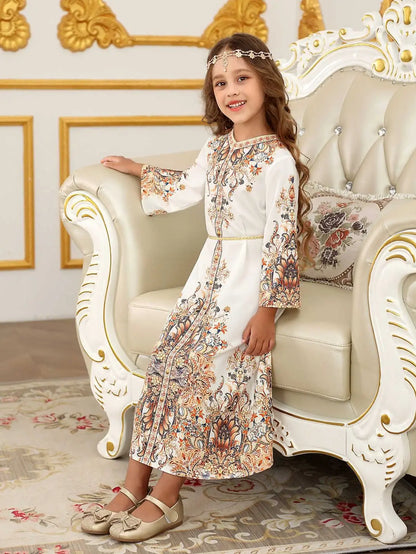 Muslim Kids Girls Festive Embroidery White Dress For Children Communion Ramadan Skirt Eid Prayer Garment Abaya Robe Kaftan Gown