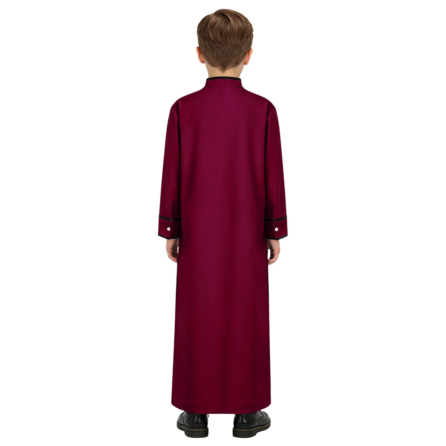 Kids Boys Muslim Thobe Arabic Middle East Loose Kaftan Long Sleeve Stand Collar Pocket Maxi Robe Casual Muslim Child Clothes