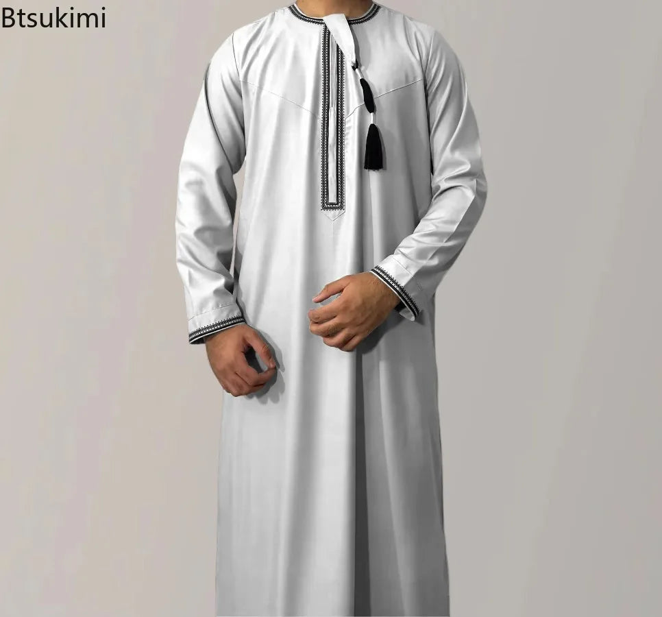 2026 Muslim Fashion Abaya for Men Long Sleeve O-neck Pullover Dress Robe Men Jubba Thobe Pakistan Kaftan Arabic Islamic Clothing