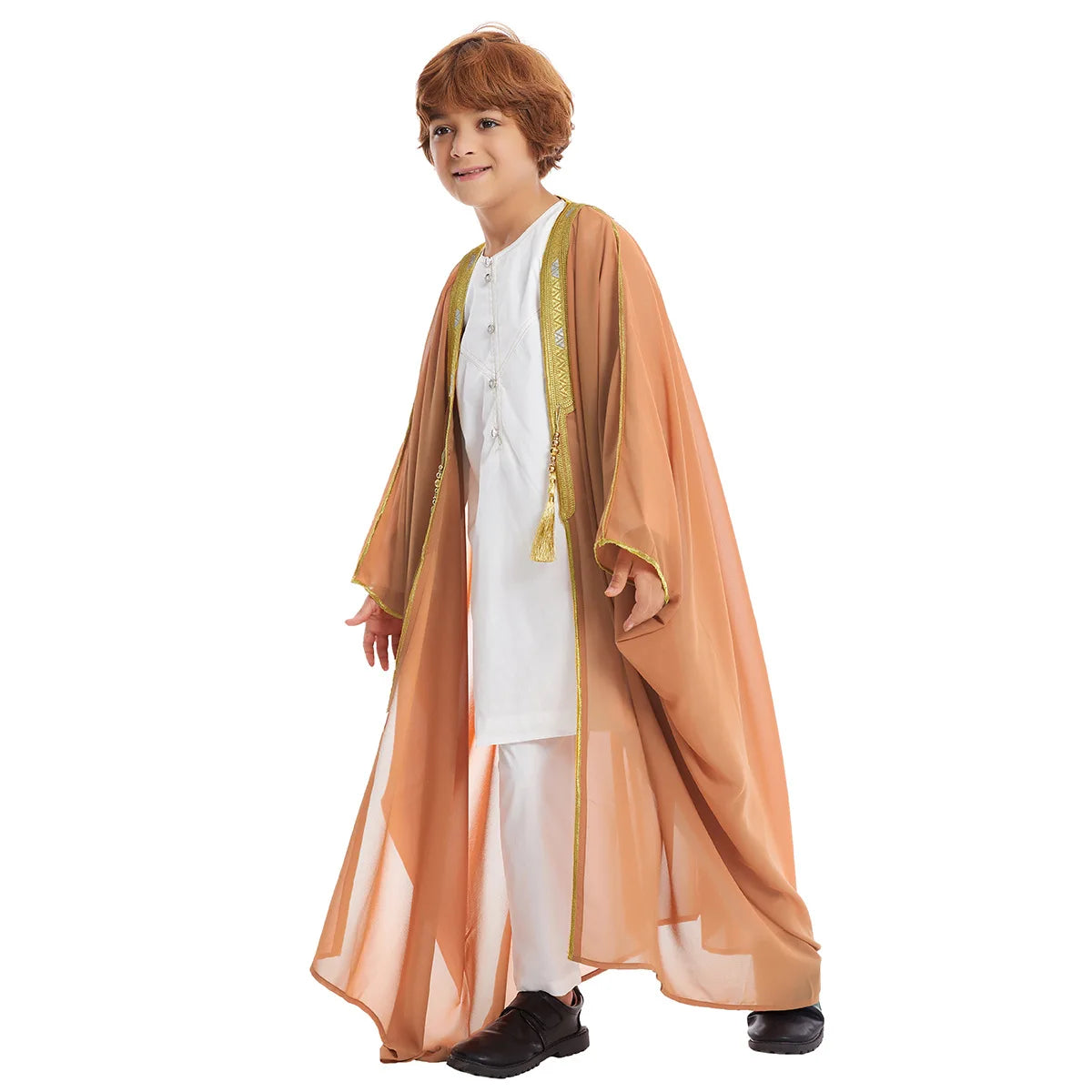 Kids Middle East Arab Robe with Tassel Boys Dubai Style Outfit Southeast Asian Long Shirt Islamic Traditional Ethnic Costume