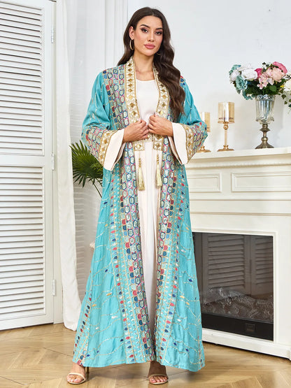 Muslim Two Piece Sets Women Clothing Prom Dresses Fashion Colorful Embroidery Abaya Turkish Kaftan Robe Women Prayer Dress Sets