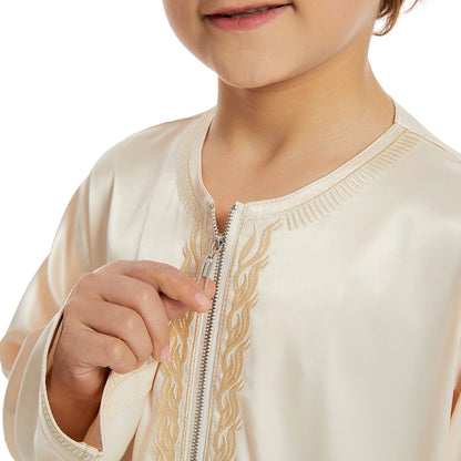 Muslim Children Abaya Ramadan Jubba Prayer Thobe Boys Long Dress Kids Caftan Islamic Robe O-Neck Gown for Kaftan Dubai Arab Robe