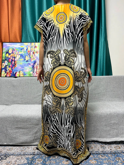 Abayas For Women 2024 New Print Appliques Cotton Traditional Kanga Clothing Loose Femme Robe African Ngeria Dresses With Turban
